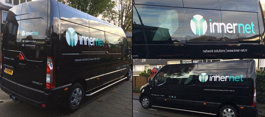 Goed voor het netwerk van Innernet network solutions, zo&#039;n rijdend visitekaartje door van Veldhuizen Reclame.