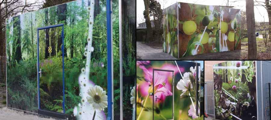 Glasvezelhuisjes ontworpen door kunstenares Anneke Semmekrot door ons, van Veldhuizen reclame uitgevoerd.